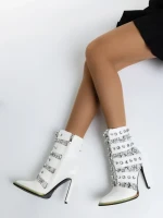 Botine dama albe din piele ecologica Totie