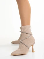 Botine dama bej din material textil Sommer