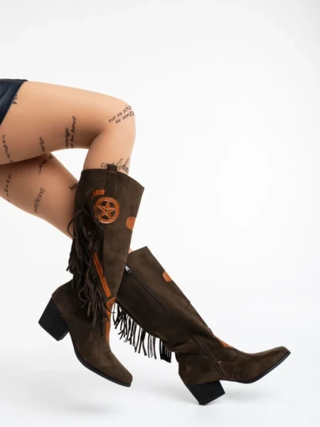 Cizme dama verzi din material textil Kally