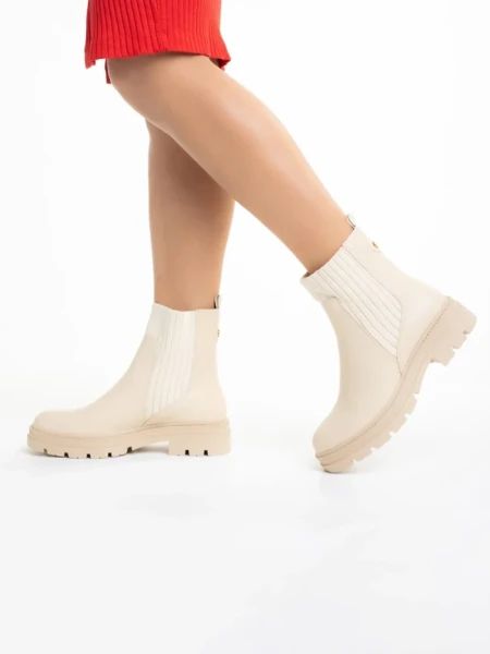 Ghete dama bej din piele ecologica Elsie