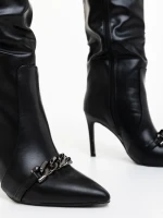 Cizme dama cu toc negre din piele ecologica Merida