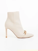 Botine dama cu toc bej din piele ecologica Kilara