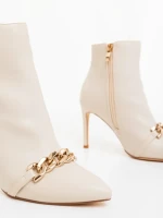 Botine dama cu toc bej din piele ecologica Kilara