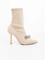 Botine dama cu toc bej din material textil Zemira