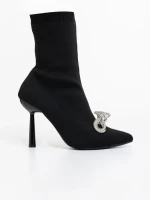 Botine dama cu toc negre din material textil Zemira