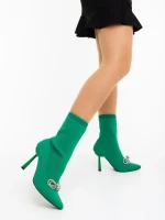 Botine dama cu toc verzi din material textil Zemira