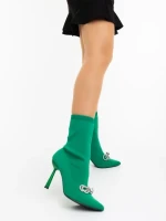 Botine dama cu toc verzi din material textil Zemira