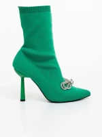 Botine dama cu toc verzi din material textil Zemira