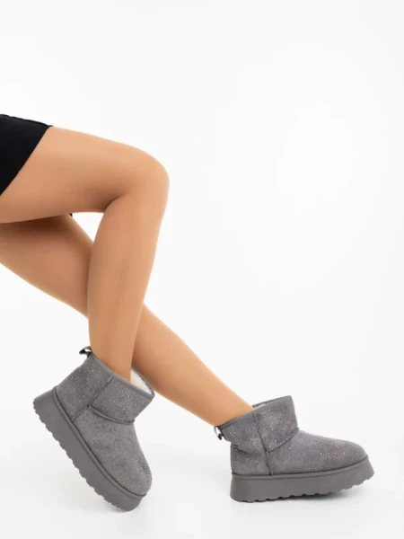 Cizme dama gri din material textil Amelina