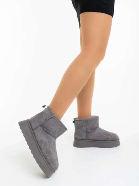 Cizme dama gri din material textil Amelina