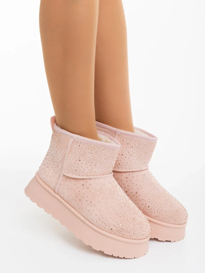 Cizme dama roz din material textil Amelina