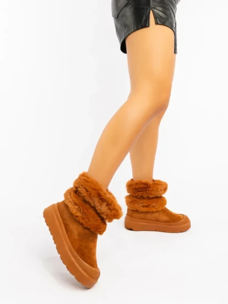 Cizme dama camel din material textil Razenda