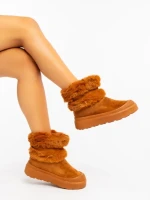 Cizme dama camel din material textil Razenda