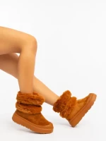 Cizme dama camel din material textil Razenda