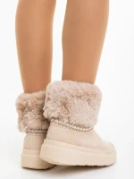 Cizme dama bej din material textil Nelina