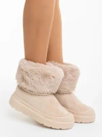 Cizme dama bej din material textil Nelina