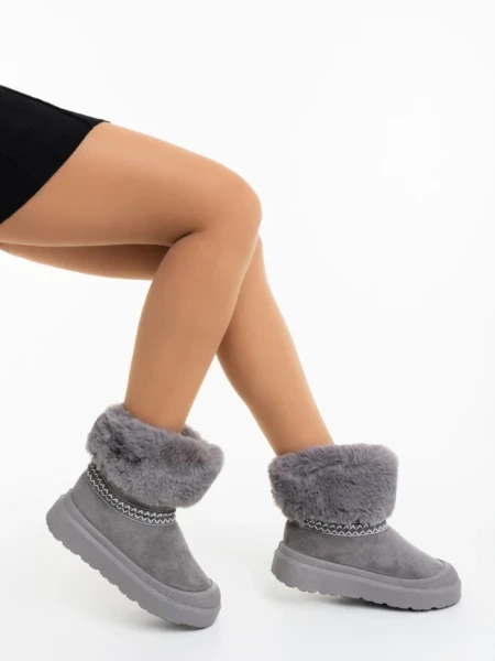 Cizme dama gri din material textil Nelina