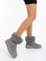 Cizme dama gri din material textil Nelina