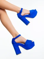 Sandale dama cu toc albastre din material textil Elenia