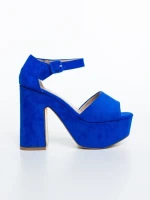 Sandale dama cu toc albastre din material textil Elenia