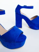 Sandale dama cu toc albastre din material textil Elenia