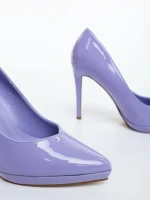Pantofi dama cu toc mov din piele ecologica lacuita Rhoda