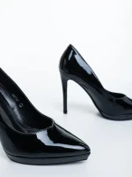 Pantofi dama cu toc negri din piele ecologica lacuita Rhoda