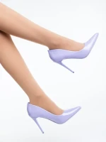 Pantofi dama cu toc mov din piele ecologica lacuita Simria