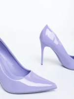 Pantofi dama cu toc mov din piele ecologica lacuita Simria