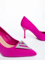 Pantofi dama cu toc roz din material textil Mezara
