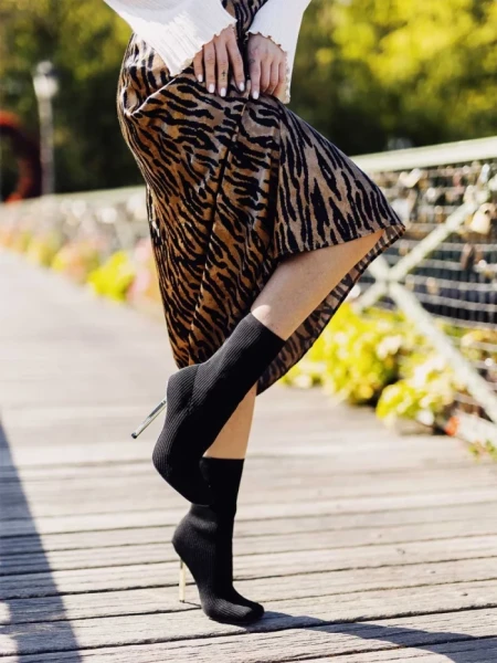 Botine dama negre din material textil Camari