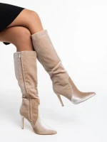 Cizme dama bej din material textil Camella