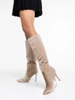 Cizme dama bej din material textil Camella