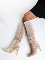 Cizme dama bej din material textil Camella