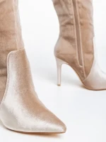 Cizme dama bej din material textil Camella