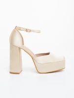 Pantofi dama cu toc bej din material textil Brilia
