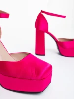 Pantofi dama cu toc fucsia din material textil Brilia