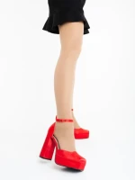 Pantofi dama cu toc rosii din material textil Brilia