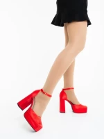 Pantofi dama cu toc rosii din material textil Brilia