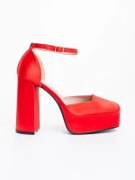 Pantofi dama cu toc rosii din material textil Brilia