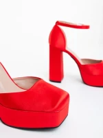 Pantofi dama cu toc rosii din material textil Brilia