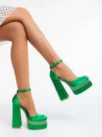 Pantofi dama verzi cu toc din material textil Darya