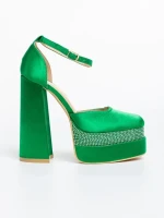 Pantofi dama verzi cu toc din material textil Darya