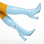 Cizme dama albastri din piele ecologica lacuita Dafne