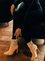 Botine dama bej din material textil Manisha