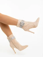 Botine dama bej din material textil Manisha