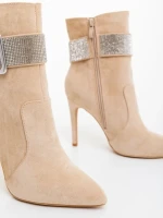 Botine dama bej din material textil Manisha