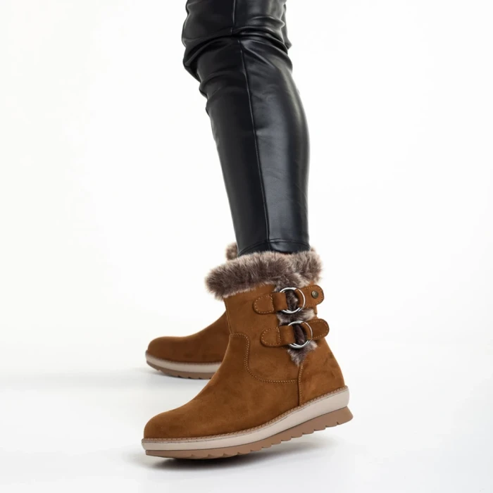 Cizme dama camel din material textil Malana