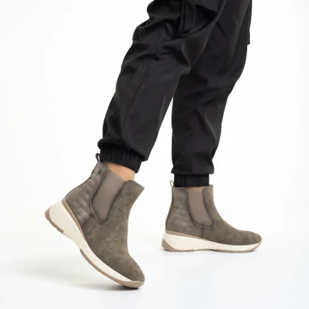 Botine dama bej din piele ecologica Ivanka