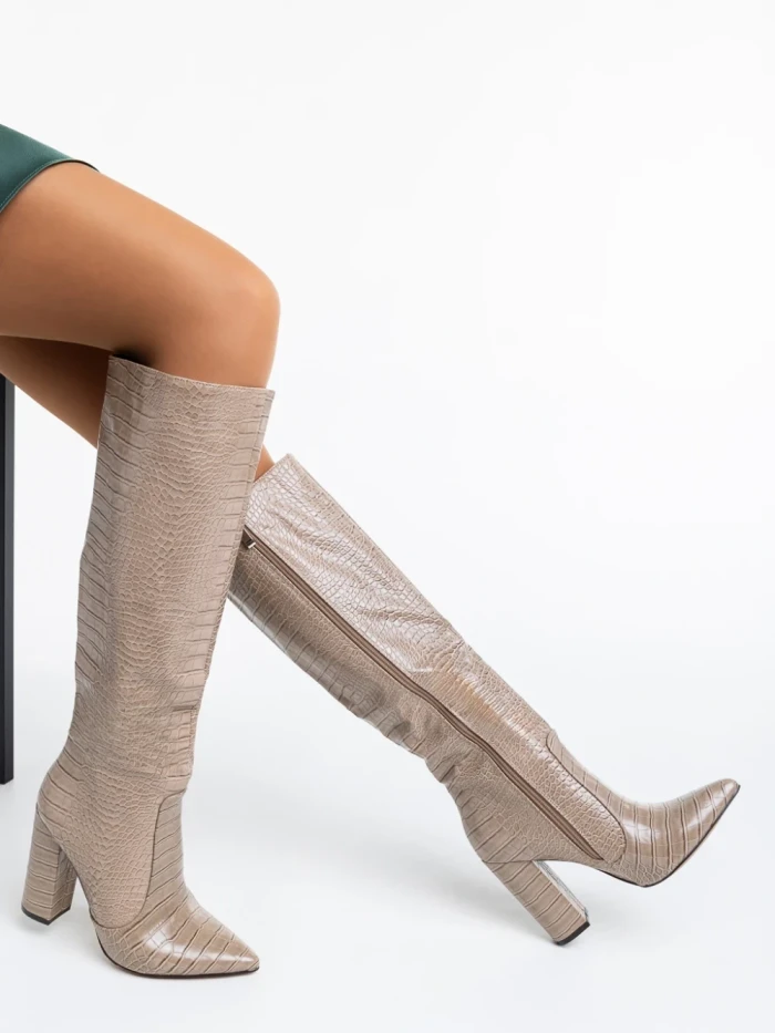 Cizme dama bej din piele ecologica Ulyana